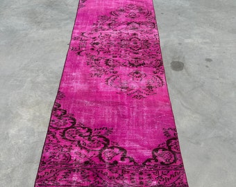 Turkish Rug, Vintage Rug, Runner Rug, Antique Rugs, Rugs For Kitchen, 2.8x8.5 ft Pink Overdyed Rug, Colorful Rugs, Oushak Runner Rug,