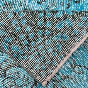 Alfombra teñida con efecto desgastado, alfombra grande, alfombra Oushak, 1,70 x 2,65 m, alfombra turca vintage azul, decoración floral descolorida para sala de estar. imagen 11