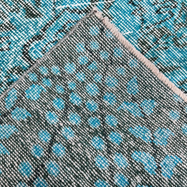 Alfombra teñida con efecto desgastado, alfombra grande, alfombra Oushak, 1,70 x 2,65 m, alfombra turca vintage azul, decoración floral descolorida para sala de estar. imagen 10