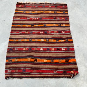 Small Patterned Kilim, Vintage Kilim, Turkish Kilim, Oushak Kilim, Rugs For Bathroom, Orange Kilim, Handmade Kilim, Door Mat Kilim,