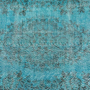 Alfombra teñida con efecto desgastado, alfombra grande, alfombra Oushak, 1,70 x 2,65 m, alfombra turca vintage azul, decoración floral descolorida para sala de estar. imagen 6