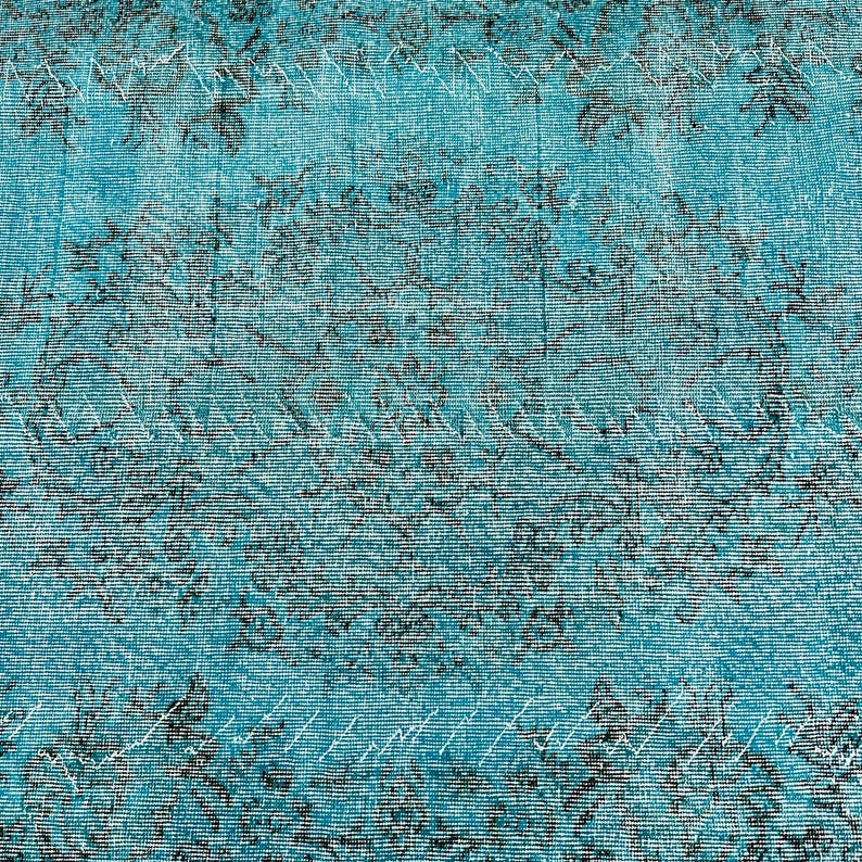 Alfombra teñida con efecto desgastado, alfombra grande, alfombra Oushak, 1,70 x 2,65 m, alfombra turca vintage azul, decoración floral descolorida para sala de estar. imagen 6
