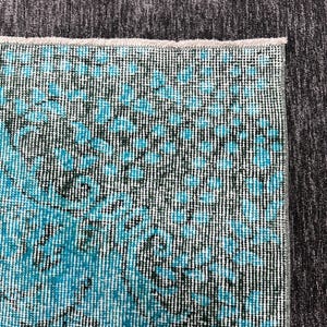 Alfombra teñida con efecto desgastado, alfombra grande, alfombra Oushak, 1,70 x 2,65 m, alfombra turca vintage azul, decoración floral descolorida para sala de estar. imagen 9