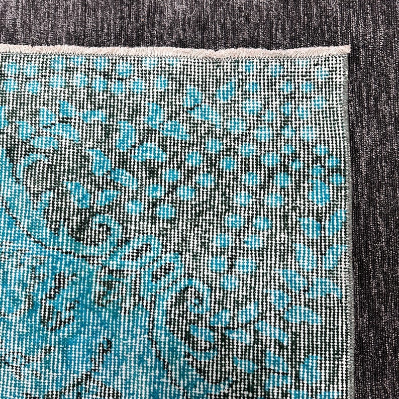 Alfombra teñida con efecto desgastado, alfombra grande, alfombra Oushak, 1,70 x 2,65 m, alfombra turca vintage azul, decoración floral descolorida para sala de estar. imagen 9
