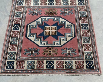 4x4 ft Accent Rug, Turkish Rug, Vintage Rug, Anatolian Rug, Rugs For Living Room, 4x3.9 ft Pink Rug, Bedroom Rugs, Dorm Accent Rug,