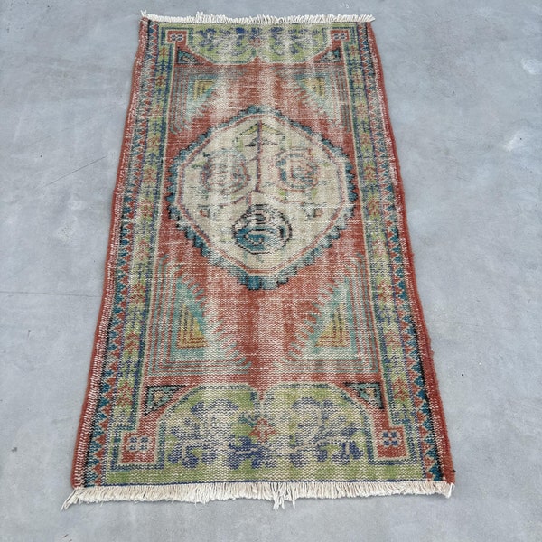 Vintage Rug, Turkish Rug, 3x5 ft Small Rug, Faded Anatolian Rug, Rugs For Bathroom, 2.5x4.6 ft Orange Rug, Colorful Rug, Oushak Small Rug,