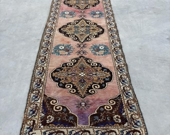 Vintage Rug, Turkish Rug, 4x11 ft Runner Rugs, Anatolian Rugs, Rugs For Hallway, 3.3x10.3 ft Pink Rug, Floor Rugs, Antique Rug Runner,