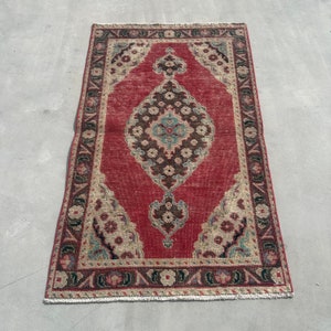 Tappeto vintage, tappeto turco, tappeto piccolo 3 x 4 piedi, tappeto Oushak di lana, tappeti per il bagno, tappeto verde 2,6 x 4 piedi, tappeti per l'arredamento della casa, tappeto per la porta d'ingresso,