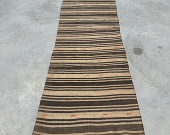 Striped Kilim, Turkish Kilim, Runner Kilim, Vintage Kilim, Rugs For Corridor, Brown Rug, Anatolian Kilim, Handwoven Kilim, Hallway Kilim,