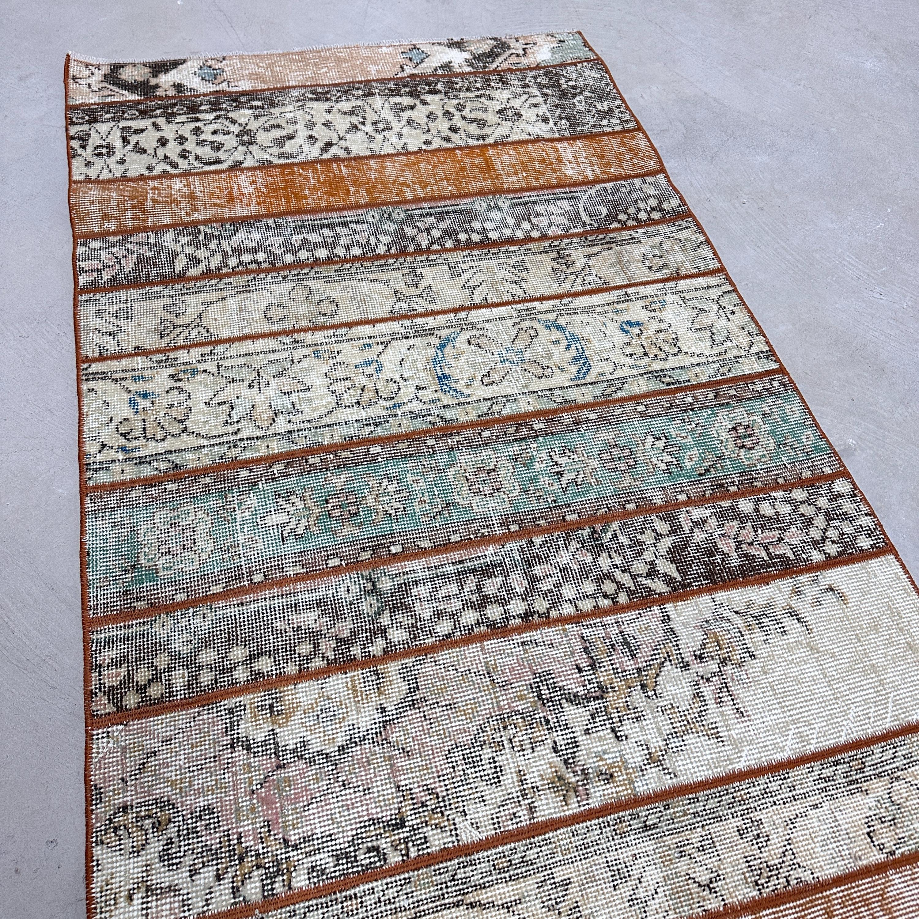 トルコラグ、ヴィンテージラグ、3x12ランナーラグ、パッチワークラグ