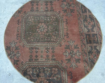 Turkish Rug, Vintage Rug, Small Rugs, Round Rug, Oushak Rugs, Rugs For Bathroom, 3.4x3.4 ft Brown Rug, Kitchen Rugs, Kids Rugs,