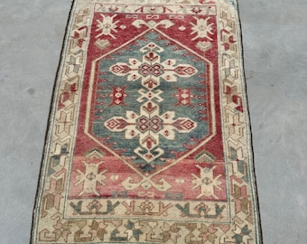 Small Rug, Vintage Rug, Turkish Rug, Faded Oushak Rug, Rugs For Bathroom, 2.2x3.2 ft Beige Rug, Colorful Rugs, Handmade Bath Mat,