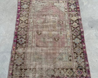 Turkish Rug, 3x4 ft Small Rugs, Vintage Rug, Wornout Oushak Rug, Rugs For Bathroom, 2.9x3.9 ft Purple Rug, Oriental Rug, Gift For The Home,