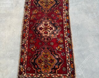 2x3 ft Small Rugs, Vintage Rug, Turkish Rug, Antique Anatolian Rug, Rugs For Entry, 1.5x2.9 ft Red Rug, Bedroom Rug, Oushak Small Rug,