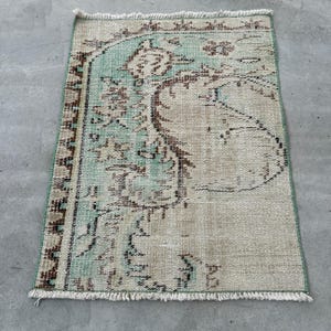 Türkischer Teppich, Kleiner Teppich 58 x 75 cm, Vintage Oushak Teppich, Kleiner Teppich 58 x 75 cm, Türkischer Wollteppich