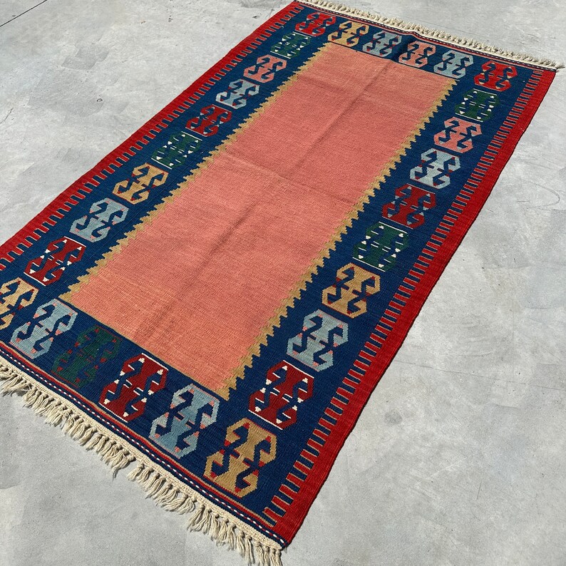 Turkish Kilim, Accent Kilim, Vintage Kilim, Geometric Oushak Kilim