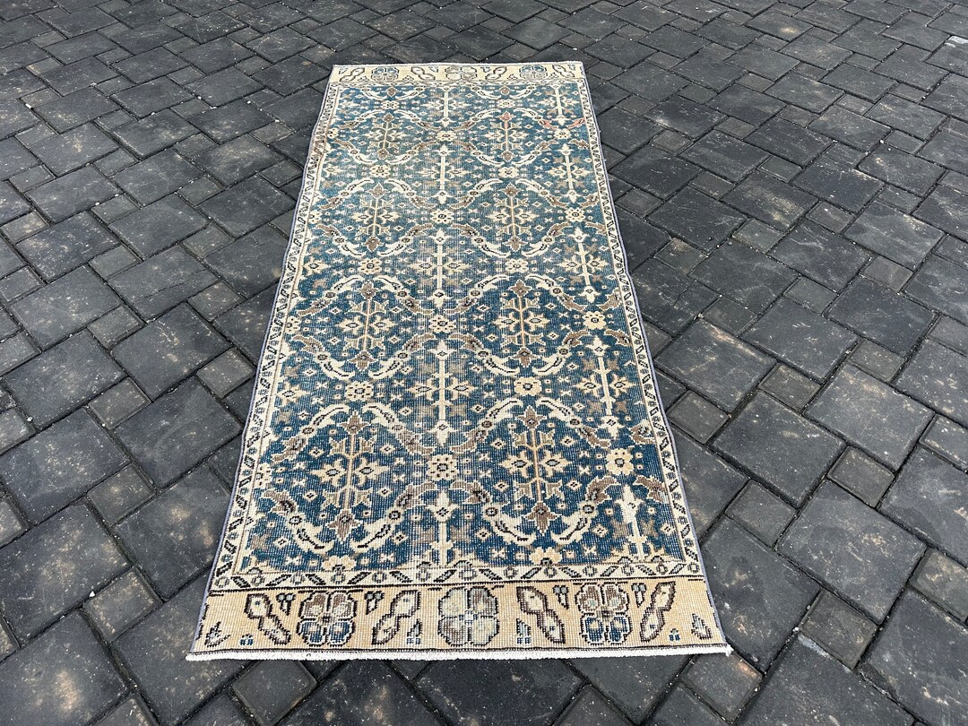 Turquoise Vintage Rug Turkish 3x7 Rug Home Deco Rug Wool Rug Specail ...