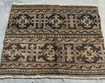 3x3 ft Small Rug, Patchwork Rug, Vintage Rug, Turkish Rug, Anatolian Rugs, Rugs For Entry, 2.2x2.8 ft Brown Rug, Wool Rugs, Small Door Mat,