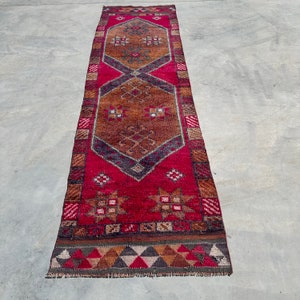 Vintage Rug, Runner Rugs, Turkish Rug, Herki Rug, Antique Rug, Rugs For Hallway, 2.8x10.1 ft Pink Rug, Wool Stair Rug, Vintage Decor,