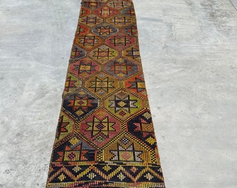 Vintage Kilim, Turkish Kilim, Runner Kilim, Embroidered Kilim, Rugs For Kitchen, Anatolian Rug, Rainbow Kilim, Tribal Kilim, Corridor Kilim,