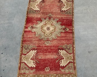 2x3 ft Small Rugs, Vintage Rug, Turkish Rug, Antique Oushak Rug, Rugs For Bathroom, 1.6x3 ft Beige Rug, Floor Rug, Small Wool Rug,