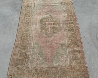 4x6 ft Accent Rugs, Vintage Rug, Turkish Rug, Faded Oushak Rug, Rugs For Bedroom, 3.3x5.7 ft Pink Rug, Kitchen Rugs, Vintage Accent Rug,