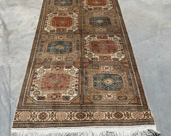 Area Rug, Vintage Rug, Turkish Rug, Decorative Kaiseri Rug, Rugs For Living Room, 3.7x7.5 ft Brown Rug, Floor Rug, Turkish Area Rug,