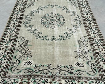 Turkish Rug, Vintage Rug, 7x10 ft Large Rugs, Oushak Rugs, Rugs For Living Room, 6.2x9.1 ft Green Rug, Anatolian Rugs, Tribal Turkish Rug,