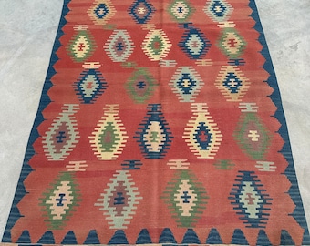 Geometric Oushak Kilim, Accent Kilim, Turkish Kilim, Vintage Kilim, Rugs For Kitchen, Red Anatolian Kilim, Ethnic Kilim, Nursery Kilim,