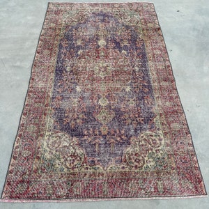 Turkish Rug, Vintage Rug, 4x7 ft Area Rugs, Faded Oushak Rug, Rugs For Dining Room, 3.8x6.6 ft Purple Rug, Colorful Rug, Vintage Area Rug,