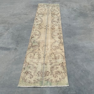 Vintage Rug, Turkish Rug, Patchwork Rug, 3x9 ft Runner Rug, Oushak Rug, Rugs For Kitchen, 2.3x8.5 ft Beige Rug, Hallway Rugs, Stair Rug,