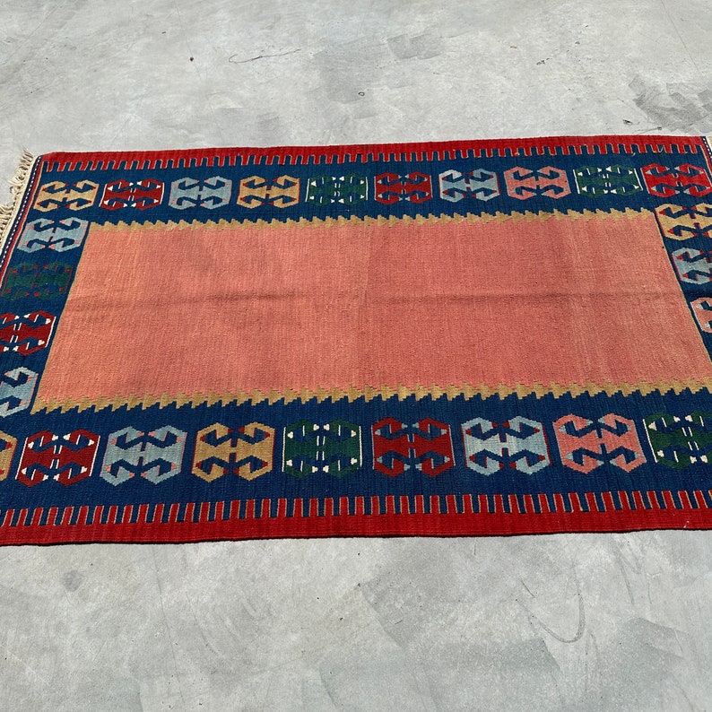 Turkish Kilim, Accent Kilim, Vintage Kilim, Geometric Oushak Kilim