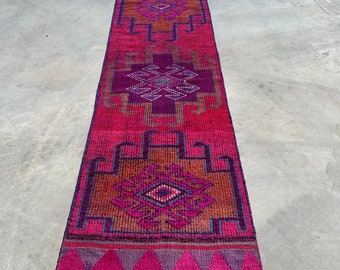 Vintage Rug, Runner Rug, Herki Rug, Turkish Rug, Anatolian Rug, Rugs For Stair, 2.6x10 ft Pink Rug, Wool Corridor Rugs, Vintage Runner Rug,