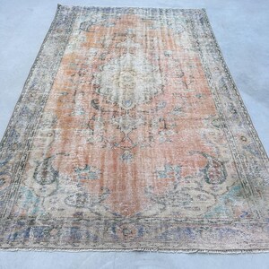 Turkish Rug, 6x10 Large Rugs, Vintage Rug, Anatolian Rug, Rugs For Salon, 6.4x9.8 ft Orange Rug, Antique Oushak Wool Rug, Vintage Decor,