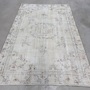 Turkish Rug, 6x8 Large Rug, Vintage Rug, Oushak Rug, Rugs For Living Room, 5.5x8.5 ft Beige Rug, Hand-Knotted Wool Area Rug, Boho Rug,