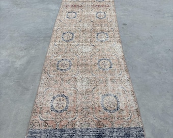 Turkish Rug, 3x10 ft Runner Rugs, Vintage Rug, Muted Anatolian Rug, Rugs For Corridor, 2.9x9.9 ft Pink Rug, Floor Rug, Floral Runner Rug,