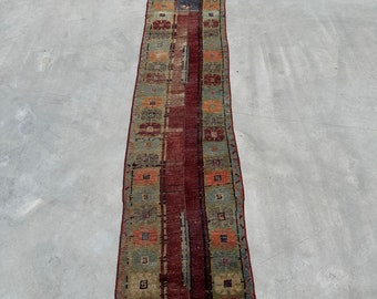 Vintage Rug, Turkish Rug, 2x7 ft Runner Rug, Anatolian Rug, Rugs For Corridor, 1.4x6.3 ft Green Rug, Patchwork Rugs, Boho Rug Runner,