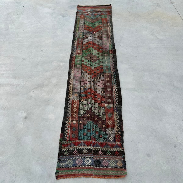 Turkish Kilim, Vintage Kilim, Runner Kilim, Oushak Kilim, Rugs For Kitchen, Embroidered Kilim, Orange Kilim, Handmade Kilim, Hallway Kilim,