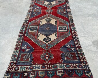 Turkish Rug, Vintage Rug, 4x11 ft Runner Rugs, Antique Rug, Rugs For Hallway, 4x11 ft Red Rug, Decorative Anatolian Rugs, Wool Rug Runner,
