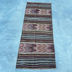 Turkish Kilim, Small Kilim, Vintage Patterned Kilim, Anatolian Kilim, Rugs For Kitchen, 2.1x5.1 ft Red Kilim, Modern Minimalist Wool Rug,