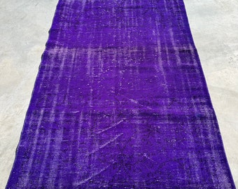 Area Rug, Vintage Rug, Turkish Rug, Antique Overdyed Rug, Rugs For Living Room, 4.2x7.3 ft Purple Oushak Rug, Wool Rug, Boho Area Rug,