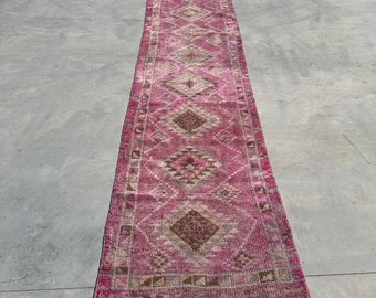Turkish Rug, Herki Rug, Runner Rugs, Vintage Rug, Anatoian Rug, Rugs For Corridor, 2.6x11.5 ft Pink Rug, Wool Kitchen Rug, Stair Rug,