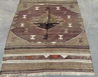 Turkish Kilim, Geometric Oushak Kilim, Accent Kilim, Vintage Kilim, Rugs For Bedroom, Anatolian Beige Kilim, Handmade Kilim, Kitchen Kilim,