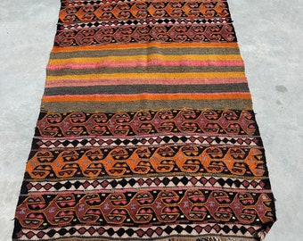 Turkish Kilim, Vintage Kilim, Accent Kilim, Patterned Oushak Kilim, Rugs For Entry, Anatolian Pink Kilim, Handwoven Kilim, Nursery Kilim,