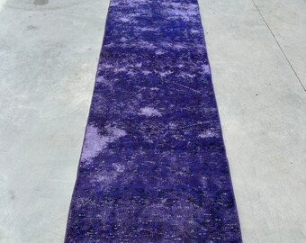 Turkish Rug, Vintage Rug, 3x9 ft Runner Rug, Antique Rug, Rugs For Hallway, 2.5x8.5 ft Purple Rug, Overdyed Anatolian Rugs, Corridor Rug,