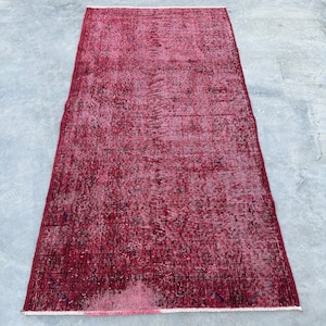 Vintage Rug, 4x7 ft Accent Rug, Turkish Rug, Overdyed Anatolian Rug, Rugs For Bedroom, 3.1x6.1 ft Pink Rug, Home Decor Rugs, Tribal Rug,