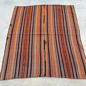 Accent Kilim, Vintage Kilim, Turkish Kilim, Striped Oushak Kilim, Rugs For Entry, Anatolian Orange Kilim, Bohemian Kilim, Kitchen Kilim,