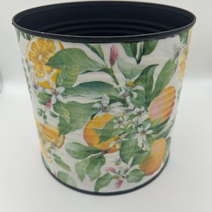 large 15cm x 15cm  Recycled Lemon Decoupage Tin Storage Container Plant Pot