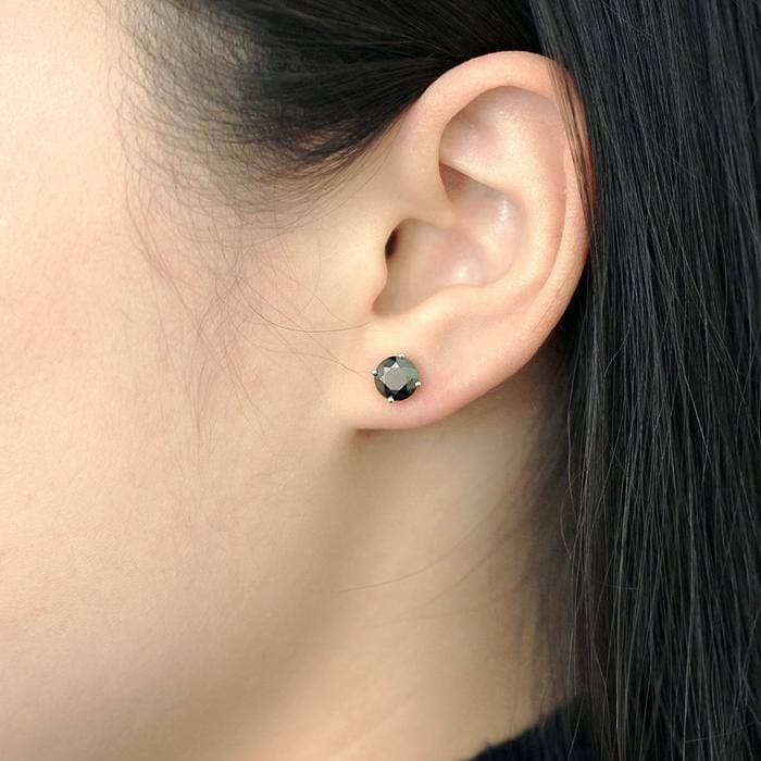 5MM Black Diamond Earring Studs in 925 Sterling Silver Etsy