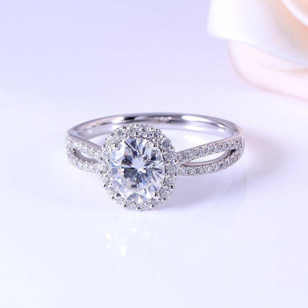 2.14TCW Colorless Oval Cut Moissanite Halo Engagement Ring in - Etsy
